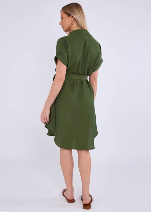 Khaki oversized viscose overhemd met riem - Image 2