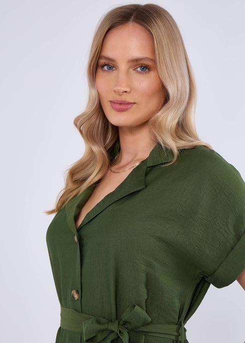 Khaki oversized viscose overhemd met riem - Image 3