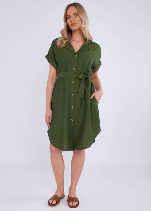 Khaki oversized viscose overhemd met riem - Image 4