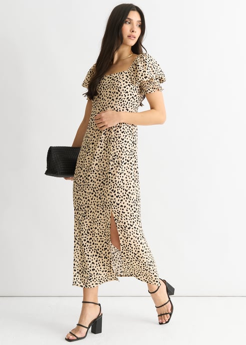Beige Dierenprints Split Viscose Midi Dress - Image 4
