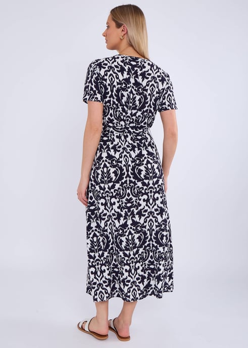 Navy korte mouwen viscose wikkel midi jurk - Image 2