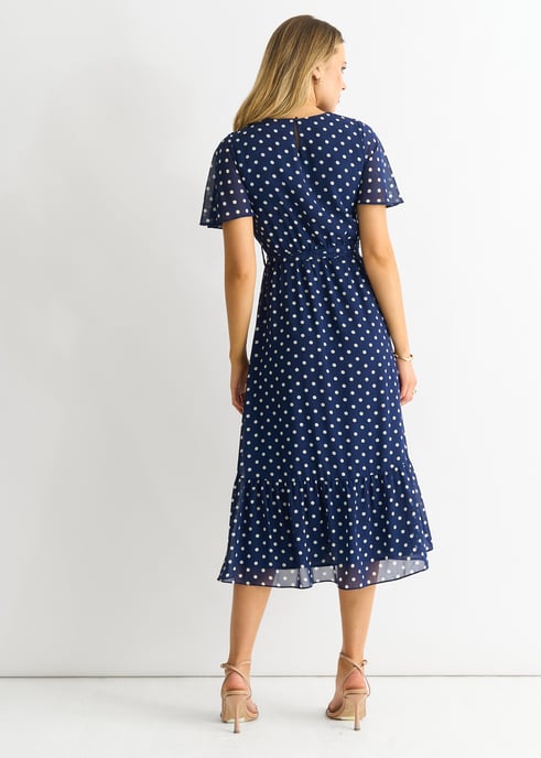 Navy vlek chiffon engel mouwen midi jurk - Image 2