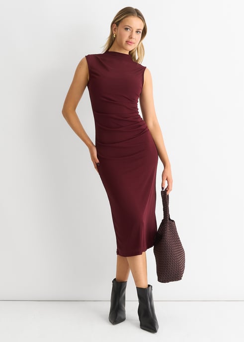 Effen midi-jurk van Jersey met ruches - Image 1