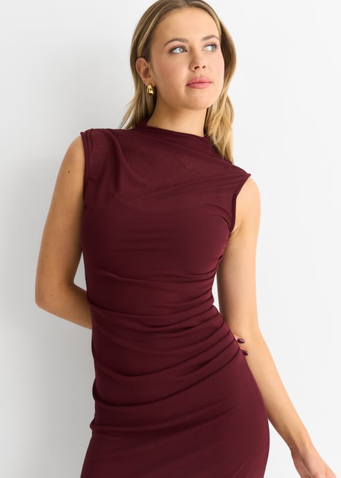 Effen midi-jurk van Jersey met ruches - Image 3