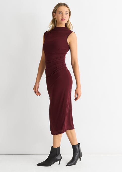 Effen midi-jurk van Jersey met ruches - Image 4