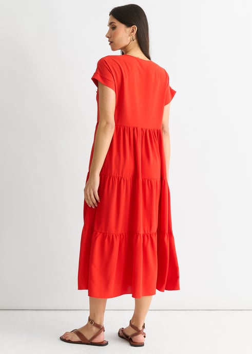 Rode V-hals smock midi-jurk - Image 2