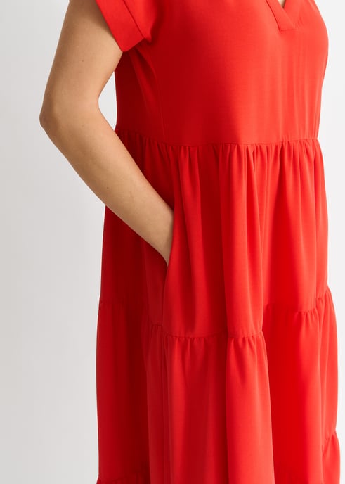 Rode V-hals smock midi-jurk - Image 3