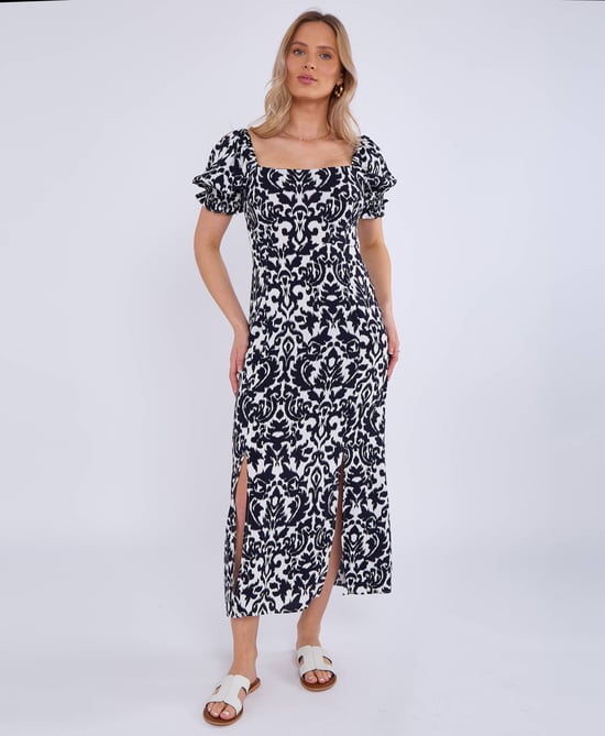 Marine Mouwen Split Viscose Midi Dress - Image 1