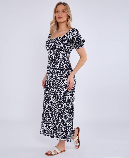 Marine Mouwen Split Viscose Midi Dress - Image 4