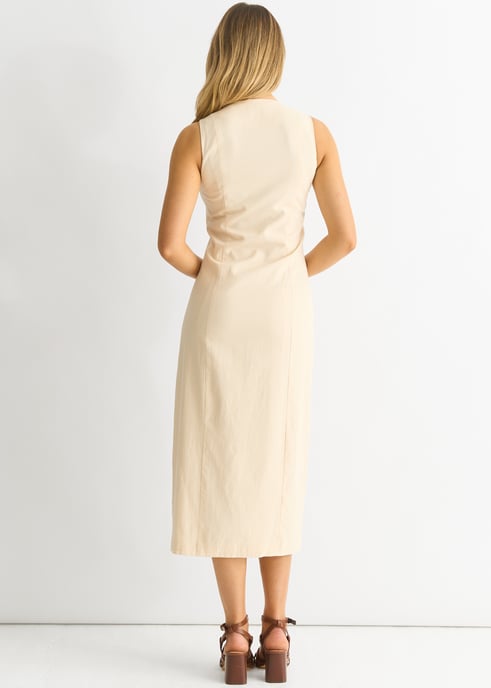 Stone knoop door taille jas midi jurk - Image 2