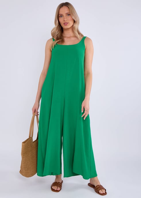 Groene Air Flow jumpsuit met bandjes en wijde pijpen - Image 1