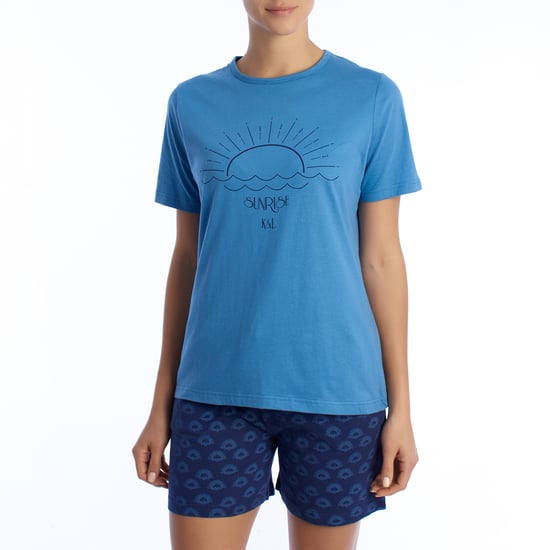 Damen-Sommerpyjama aus 100 % Baumwolle KL40000 Kurzarm-T-Shirt und Shorts, Frühlings-Sommerpyjama - Image 1