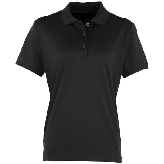 Premier Dames/dames Coolchecker korte mouw Pique Polo T-Shirt (Zwart) - Image 1