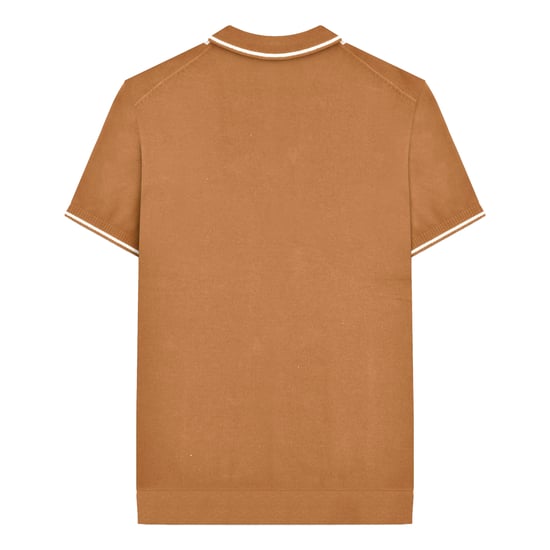 Lambretta Heren Greco Gestreept Gebreid Poloshirt met Korte Mouwen (Tabak) - Image 2