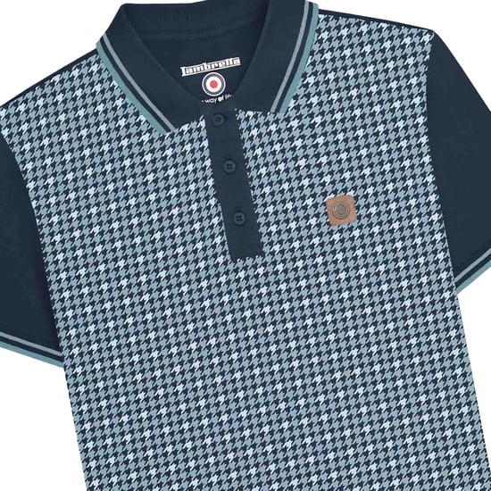 Lambretta Heren SS25 Houndstooth Big & Tall Poloshirt (Marineblauw) - Image 3
