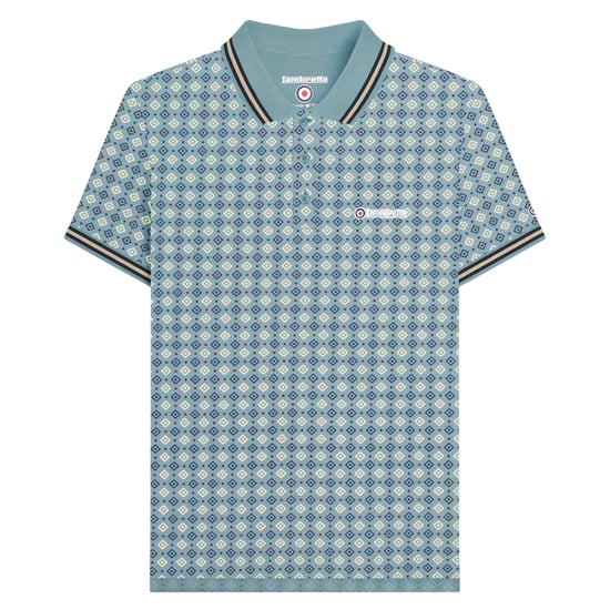 Lambretta Heren SS25 Geometrisch Big & Tall Polo Shirt (Rookblauw) - Image 1