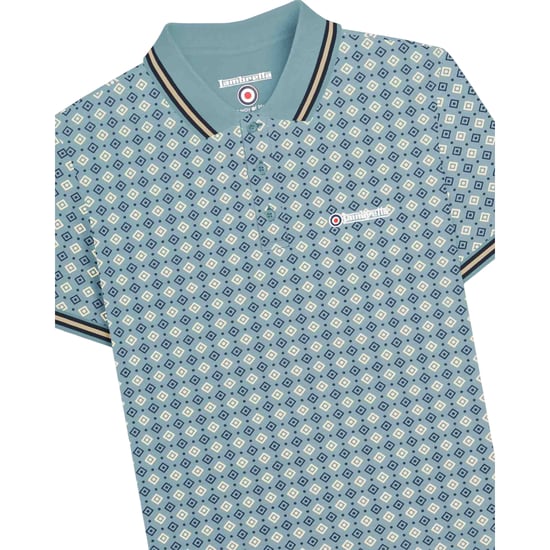 Lambretta Heren SS25 Geometrisch Big & Tall Polo Shirt (Rookblauw) - Image 3