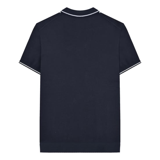 Lambretta Heren Greco Gestreept Gebreid Poloshirt met Korte Mouwen (Marine) - Image 2