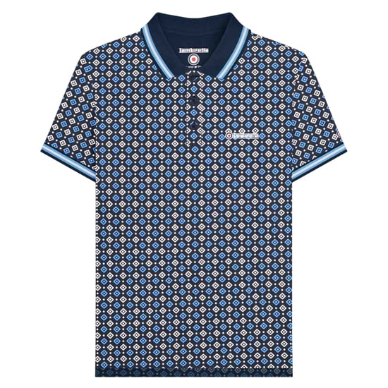 Lambretta Heren SS25 Geometrisch Groot & Lang Poloshirt (Marineblauw/Azur blauw) - Image 1