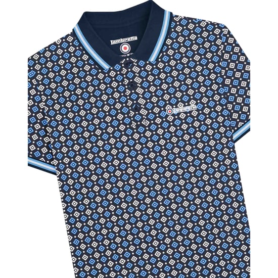 Lambretta Heren SS25 Geometrisch Groot & Lang Poloshirt (Marineblauw/Azur blauw) - Image 3
