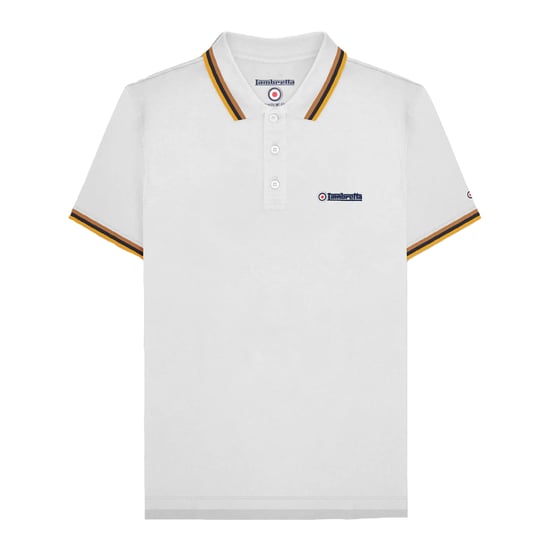Lambretta Heren SS25 Triple Tipped Groot & Lang Poloshirt (Wit/Tabak/Navy/Goud) - Image 1