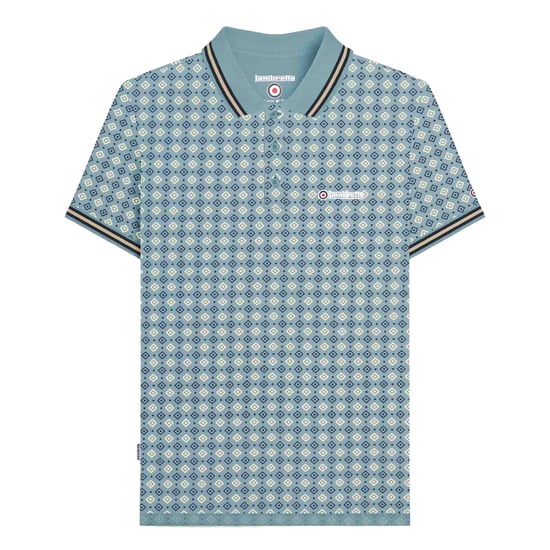 Lambretta Heren SS25 Geometric Poloshirt (Rookblauw) - Image 1