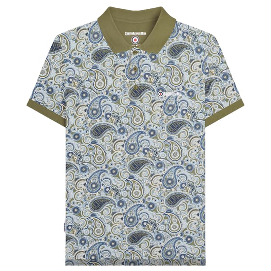 Lambretta Heren SS25 Paisley gemerkt poloshirt (Kaki/Navy) - Image 1