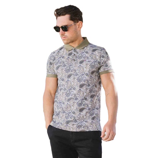 Lambretta Heren SS25 Paisley gemerkt poloshirt (Kaki/Navy) - Image 3