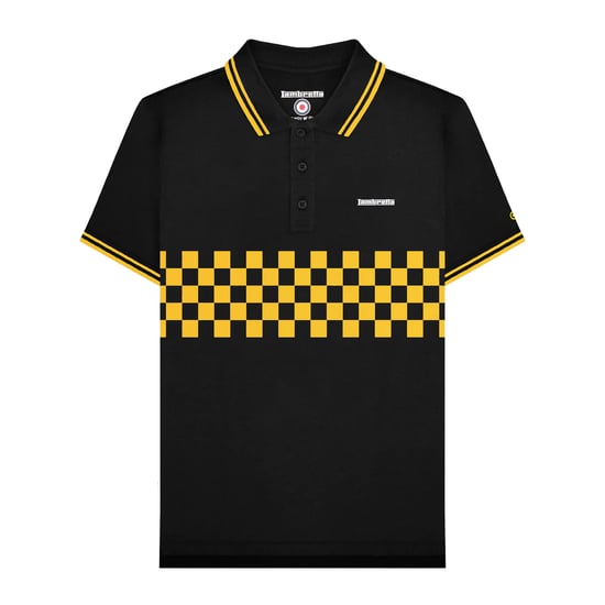 Lambretta Heren SS25 Tweekleurig Gestipt Poloshirt (Zwart/Goud) - Image 1