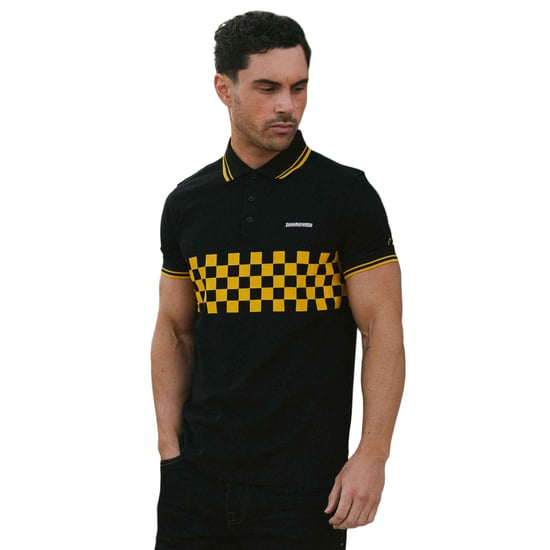 Lambretta Heren SS25 Tweekleurig Gestipt Poloshirt (Zwart/Goud) - Image 3