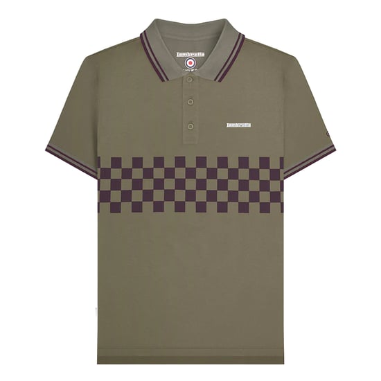 Lambretta Heren SS25 Tweekleurig Gestipt Poloshirt (Kaki Groen/Java Bruin) - Image 1
