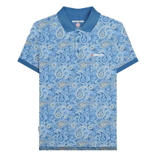 Lambretta Heren SS25 Paisley gemerkt poloshirt (Donkerblauw/houten essen) - Image 1