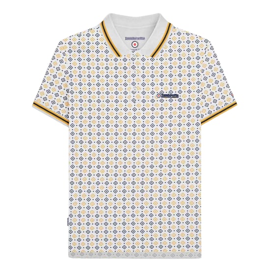 Lambretta Heren SS25 Geometrisch Polo Shirt (Wit/Navy/Goud) - Image 1
