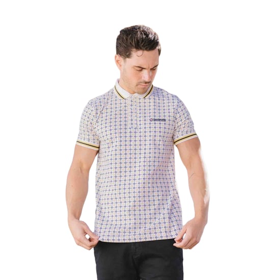 Lambretta Heren SS25 Geometrisch Polo Shirt (Wit/Navy/Goud) - Image 3