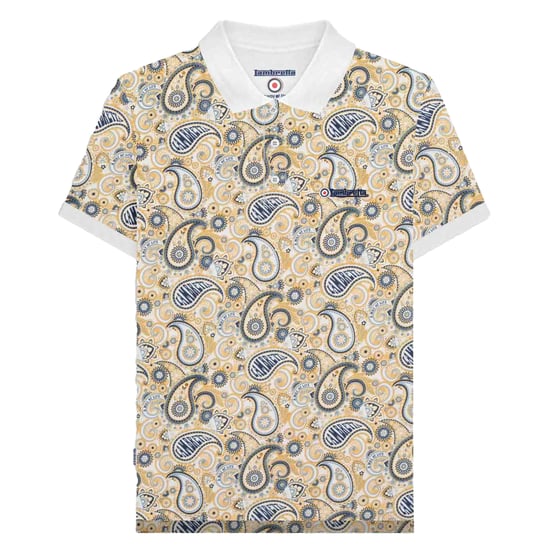 Lambretta Heren SS25 Paisley gemerkt poloshirt (Wit, Marine) - Image 1