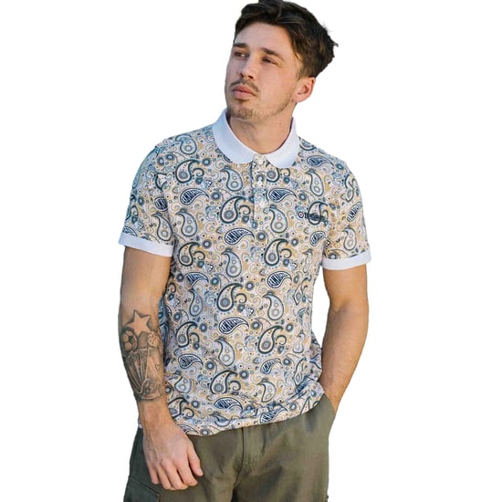 Lambretta Heren SS25 Paisley gemerkt poloshirt (Wit, Marine) - Image 3
