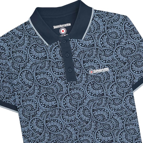 Lambretta Heren Paisley Tonaal Groot & Lang Poloshirt (Navy/Dusky blauw) - Image 3