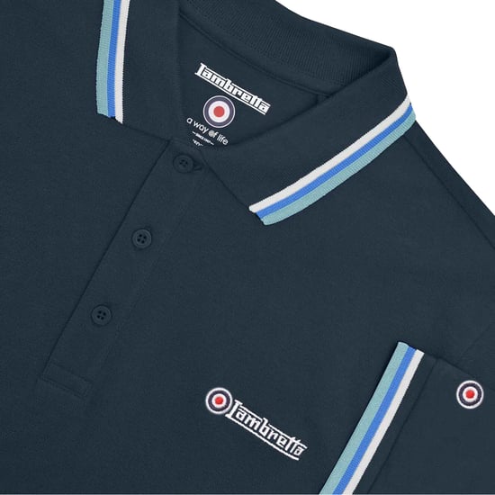 Lambretta Heren SS25 Triple Tipped Groot & Lang Poloshirt (Marine/wit/blauw/rookblauw) - Image 3