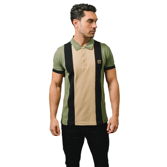 Lambretta Heren Vintage poloshirt met panelen (Kaki Groen) - Image 3