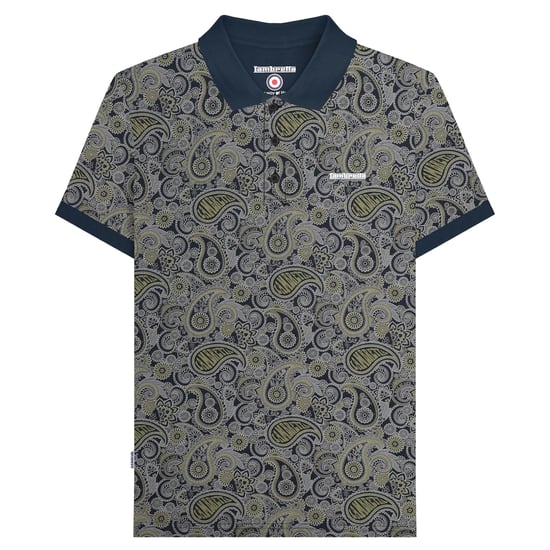 Lambretta Heren SS25 Paisley gemerkt poloshirt (Marine/Grijs) - Image 1