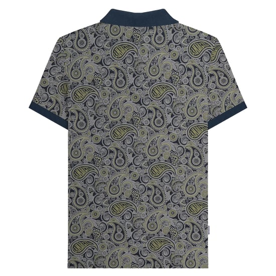 Lambretta Heren SS25 Paisley gemerkt poloshirt (Marine/Grijs) - Image 2