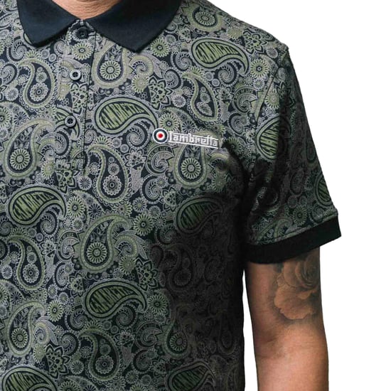 Lambretta Heren SS25 Paisley gemerkt poloshirt (Marine/Grijs) - Image 3