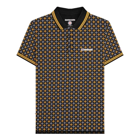 Lambretta Heren SS25 Geometrisch Poloshirt (Zwart/Goud) - Image 1