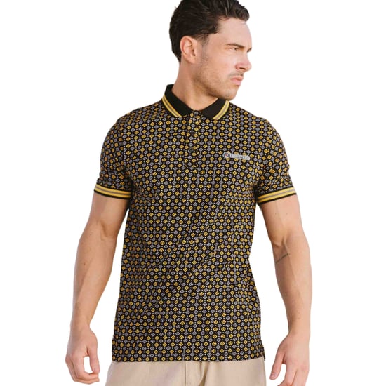 Lambretta Heren SS25 Geometrisch Poloshirt (Zwart/Goud) - Image 3