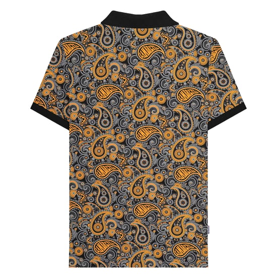 Lambretta Heren SS25 Paisley gemerkt poloshirt (Zwart/Goud) - Image 2