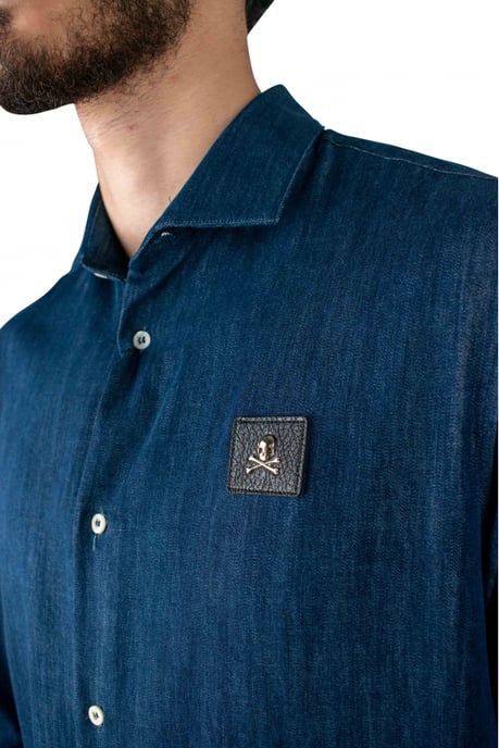 Philipp Plein Diamond Cut LS Skull Overhemd Blauw - Image 2