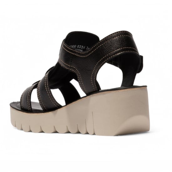 Fly London Dames YUDD236FLY Zwarte Mousse Leren Sandalen Espadrille Platform Wedges - Image 3