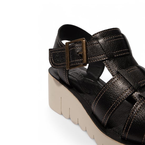 Fly London Dames YUDD236FLY Zwarte Mousse Leren Sandalen Espadrille Platform Wedges - Image 4