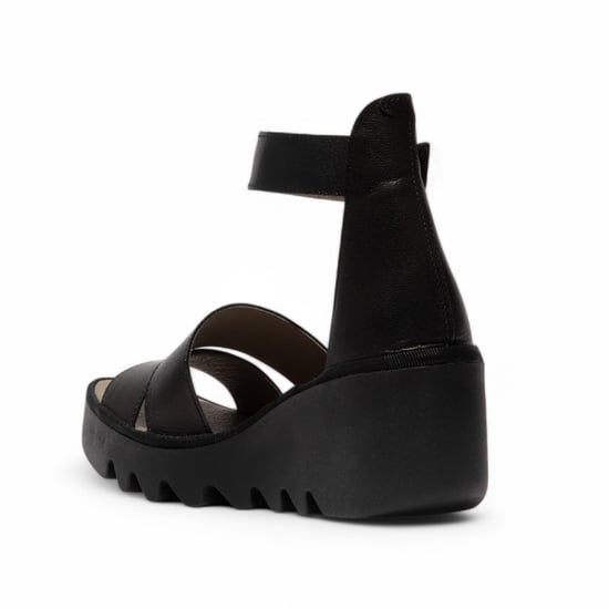 Fly London Dames BONO290FLY Zwarte Mousse Leren Sandalen Espadrille Wedges - Image 3