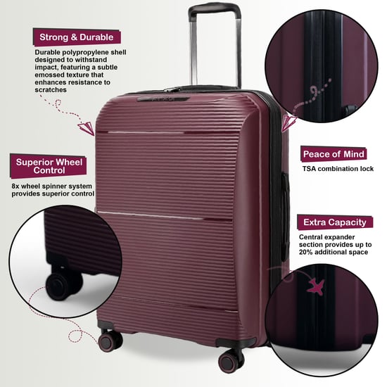 Uitbreidbare bordeauxrode harde PP 8-wiel bagage reiskofferset voor handbagage en vakantie - Image 3